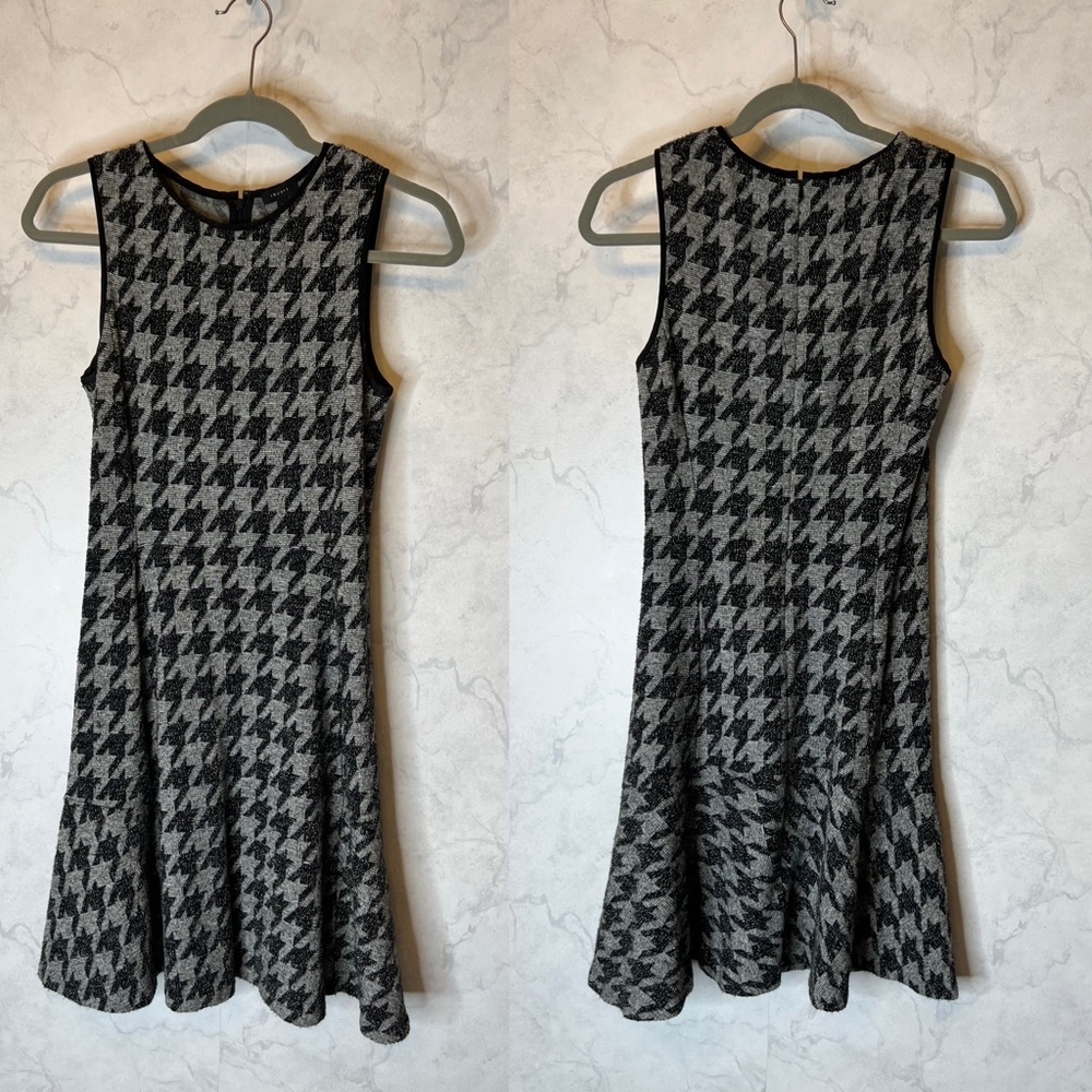 Theory black houndstooth fit & flare jumper mini dress